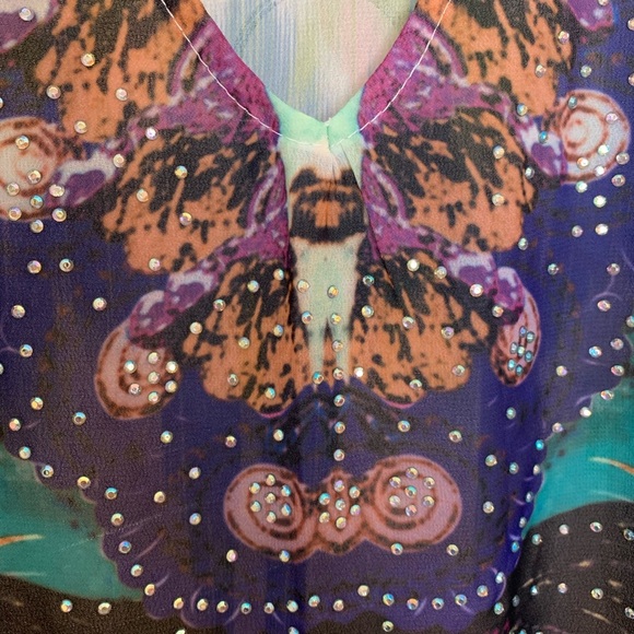 NWT crystal-embellished sheer tunic, wrap or swim coverup one size - Picture 5 of 9